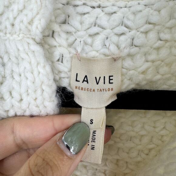 La Vie Rebecca Taylor Popcorn Pointelle Cardigan Sweater in Cream - Picture 3 of 4